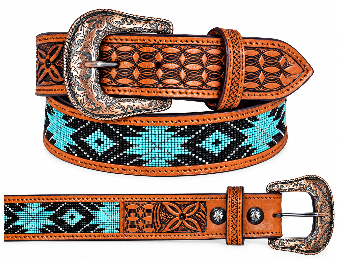 Turquoise Cross-Hatch Beaded Belt
